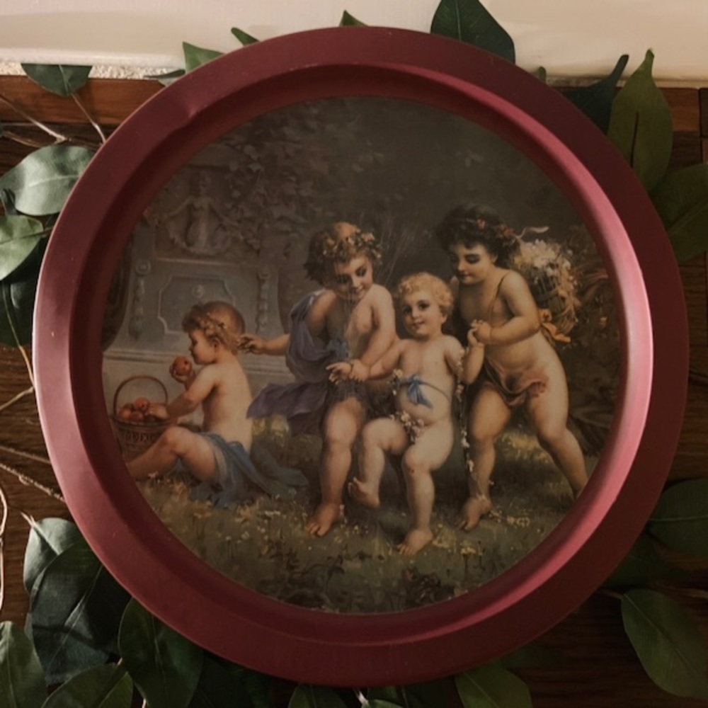 1995 Round Cherubs Metal Tin Tray